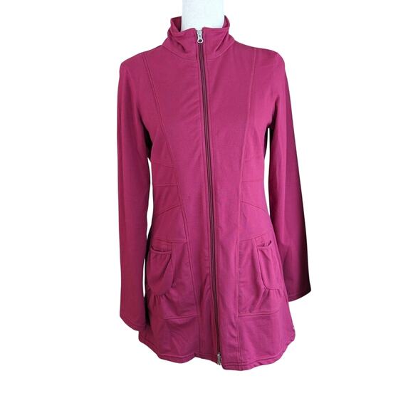 neon buddha Jackets & Blazers - Neon Buddha Burgundy Red Women's Small Full 2-Way Zip Soft Knit Longline Jacket